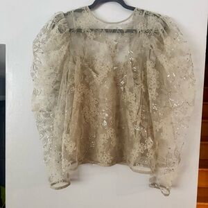 Paris Atelier - by & Other Stories Ethereal Beige Floral Lace Blouse with Sequin